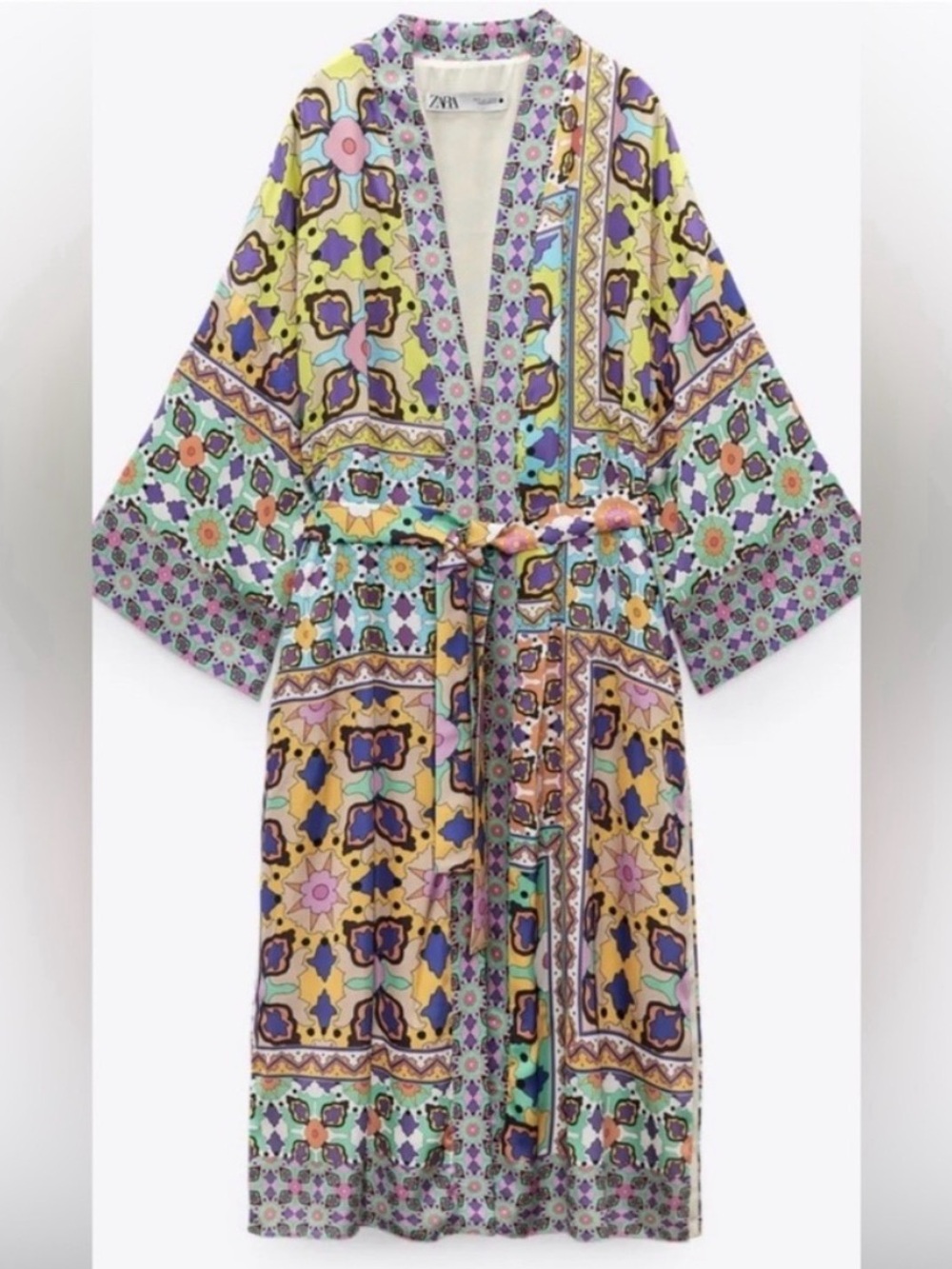 Zara Pastel Multi Floral-Print Satin Kimono Robe - Picture 2 of 5